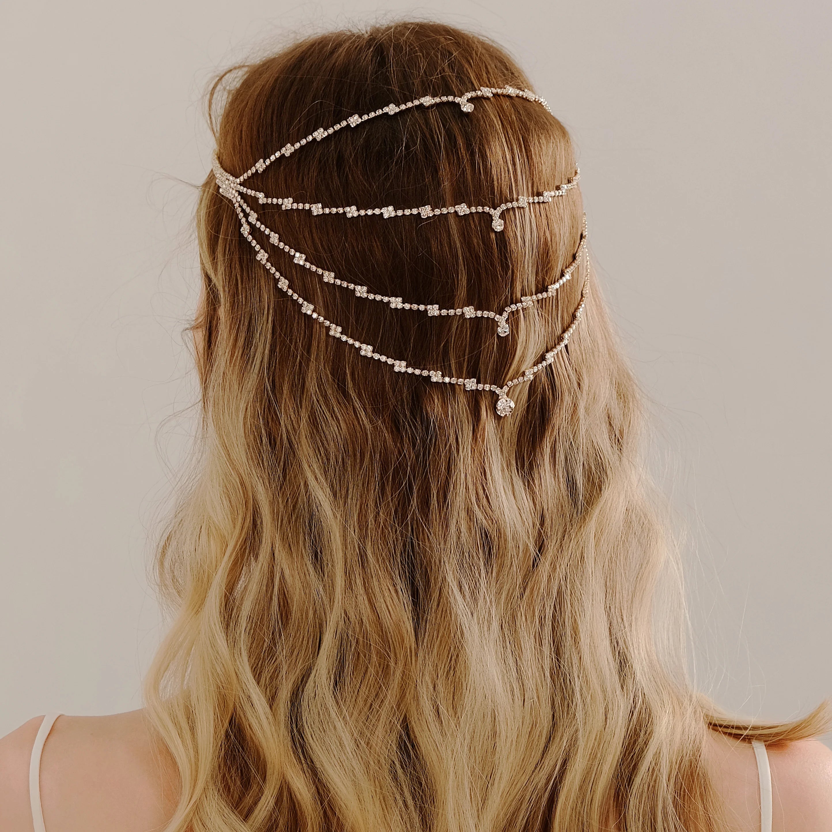 Miallo Fashion Multi-layer Rhinestone Forehead Chain Bridal Headband Wedding Party Women Jewelry