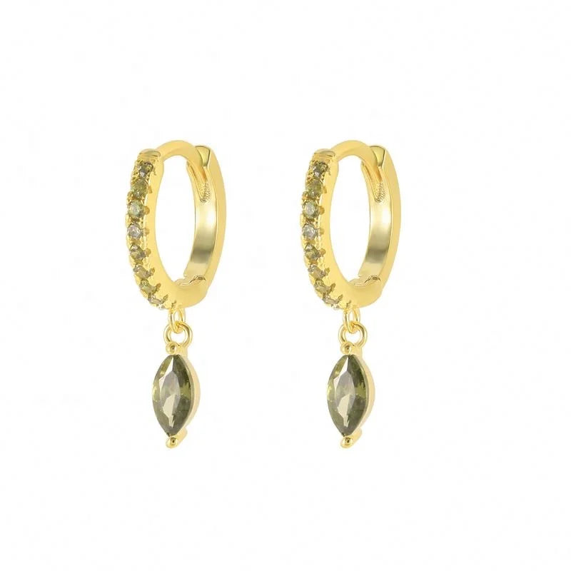 925 Sterling Silver Statement Earrings Colored Horse Eye Zircon Pendant Gold Plated Hoop Earrings Women Girls