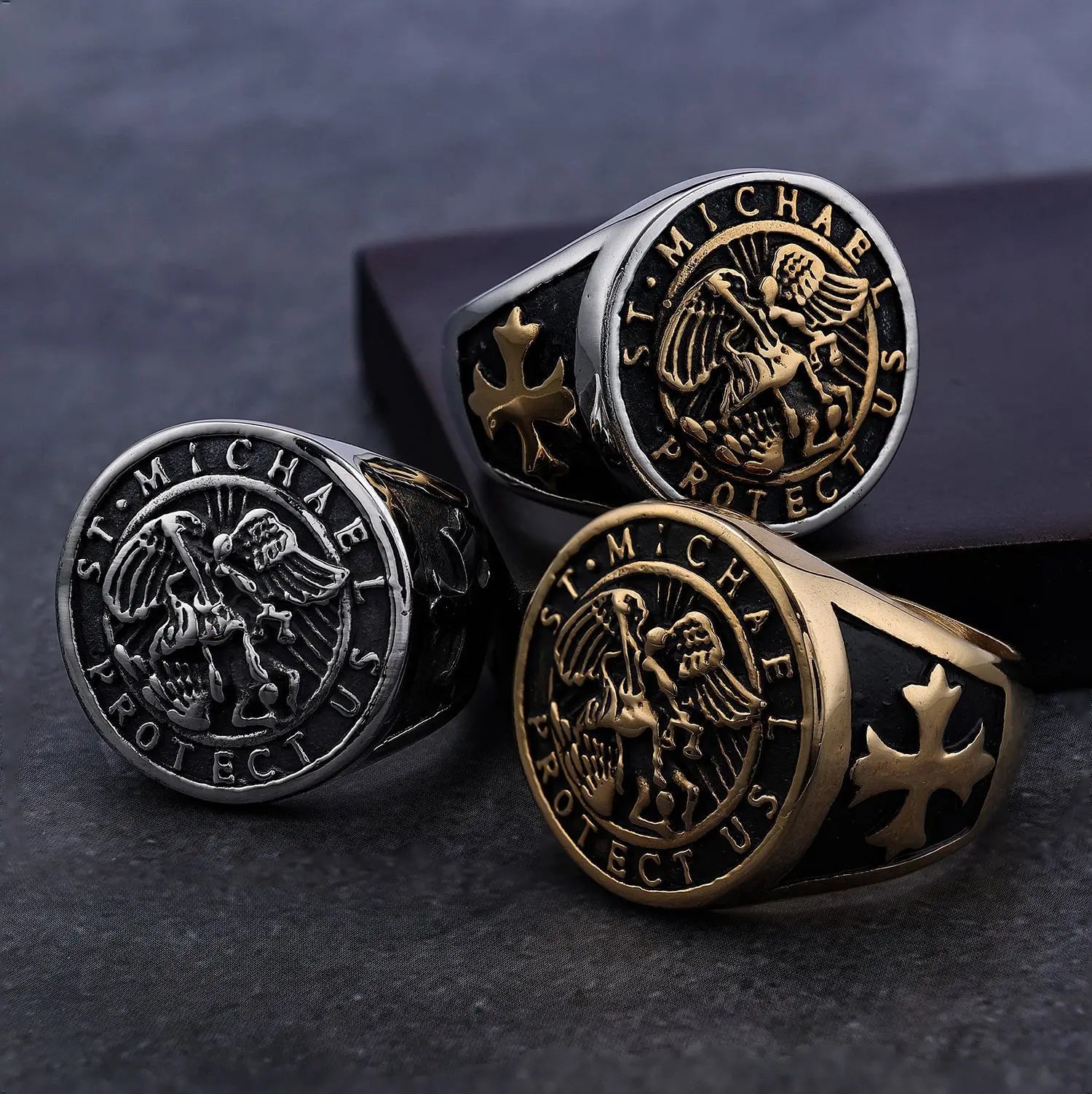 Vintage Protector Angel Men's Ring Optional Knight Catholic Religious Stainless Steel Jewelry RIngs