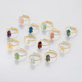 Gold Plated 925 Sterling Silver Hexagon Point Claw Set Red Garnet Aquamarine Crystal Ring Natural Real Birthstone Ring for Women