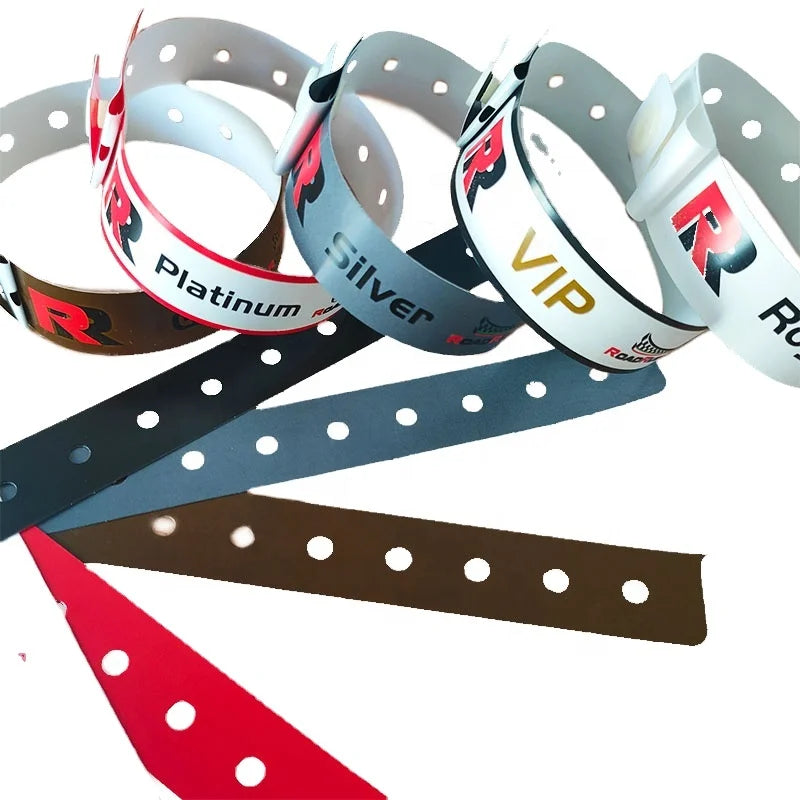 Custom One Time Use Waterproof Plastic Wrist Band L Shape Adjust PE Wristband for Park/Events/Festival