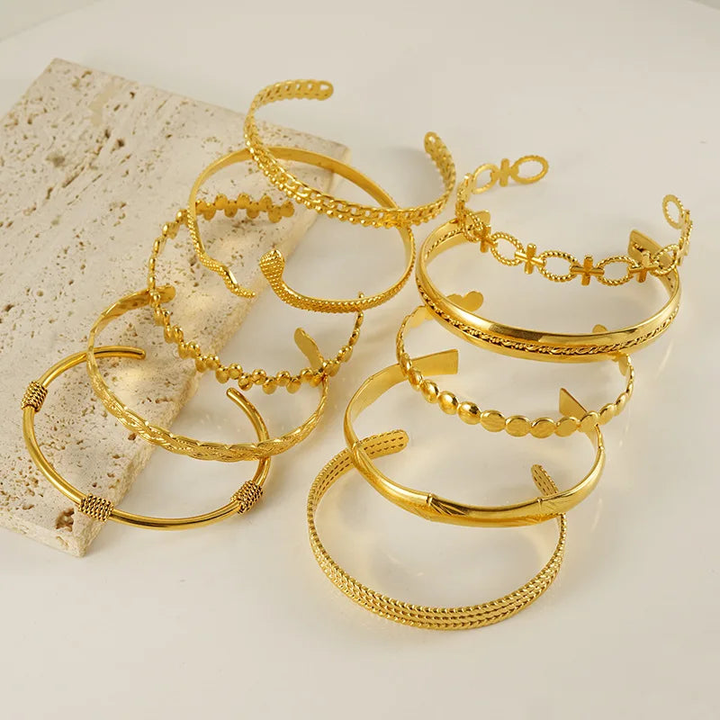 Vintage Fashion Open Adjustable C-Shaped Bracelet 18K PVD Gold Plated Stainless Steel Jewelry Bracelet Gifts for Women