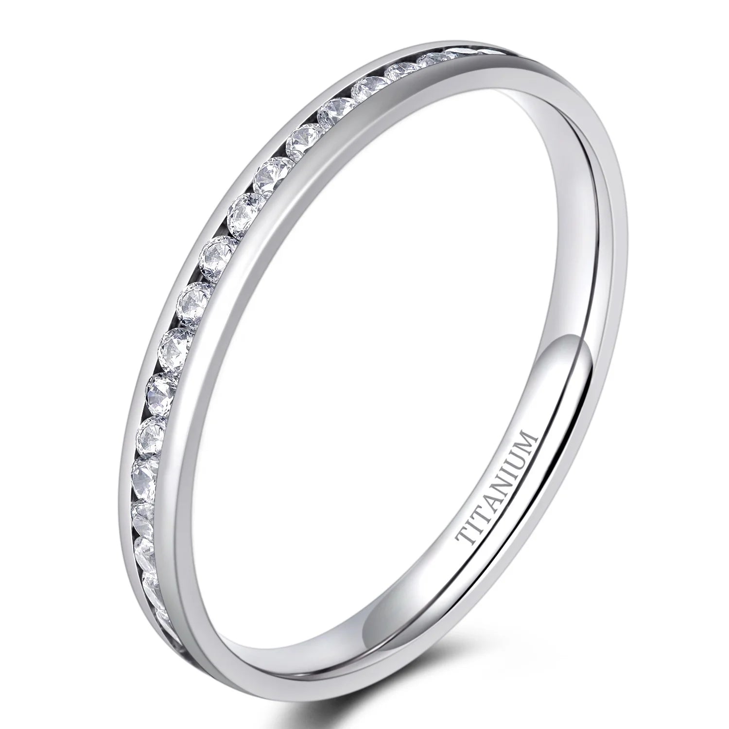 OAHLAN 2mm Stackable Titanium Ring Cubic Zirconia Engagement Ring Wedding Band Fashion Jewelry Anniversary Women Ring