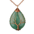 Tree of Life Wire Wrap Water Drop Necklace Pendant Reiki Natural Gemstone Aventurine Jewelry