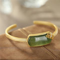 Aimgal Retro Hetian Jade Bracelet Fine Jewelry with Opening S925 Sterling Silver 18k Gold-Plated Bangle for Gifts or Parties