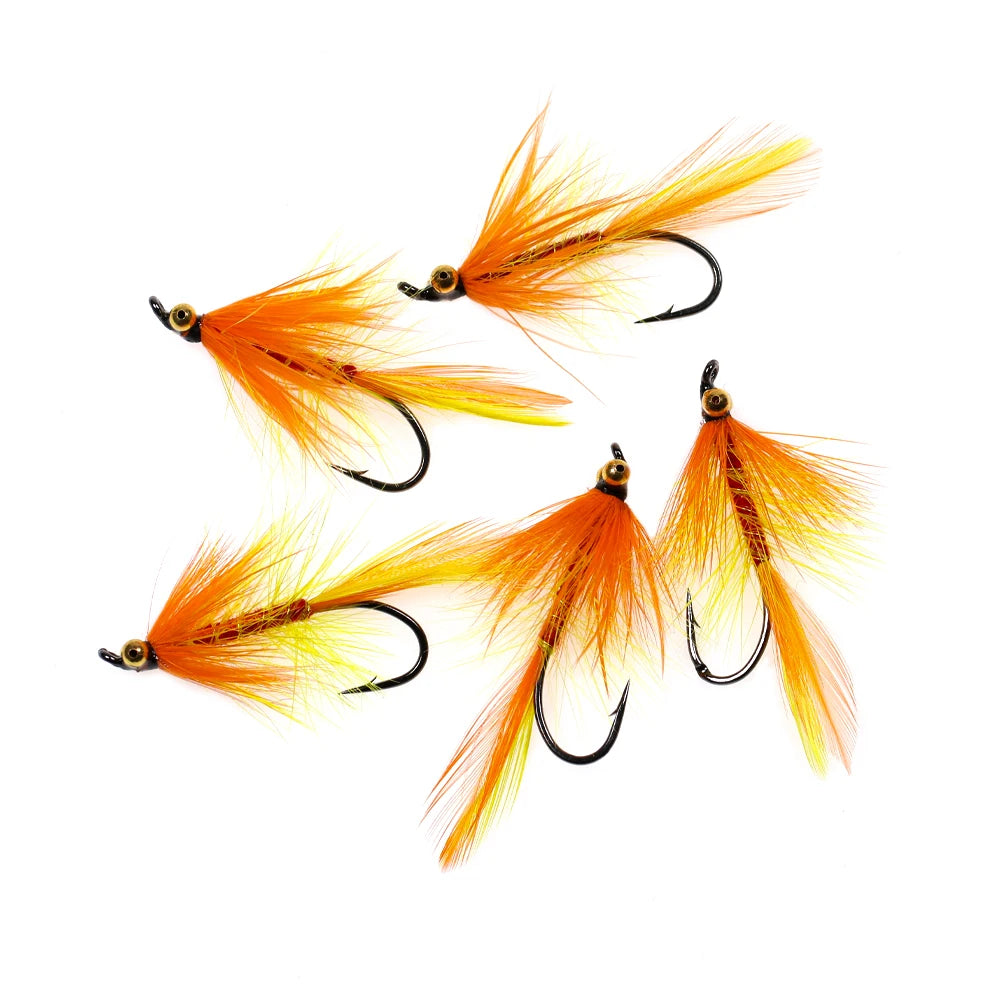 Metal Bead Chain Eyes Salmon Flies Bass Pike Fly Rooster Saddle Hackle Wet Flies for Trout Fishing Lures Baits
