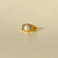 Dazan New Ins 18k Gold Plated Stainless Steel Tarnish Free Polished Vintage Medieval Court Cat Eye Natural Pearl Ring Women