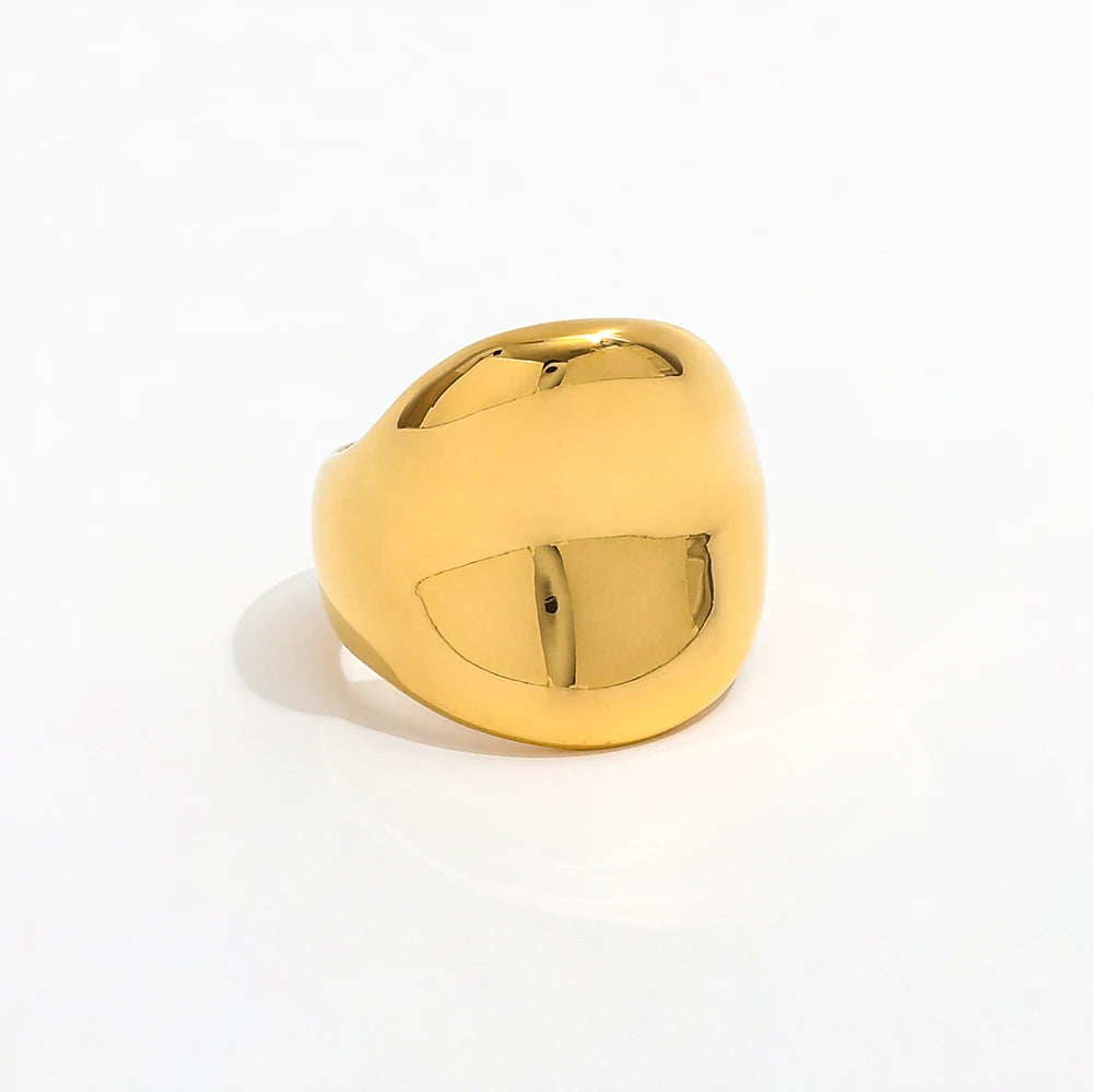 High End 18K Gold Plated Gold Irregular Chunky Dissymmetry Concave Surface Band Ring for Women Stainless Steel Jewelry