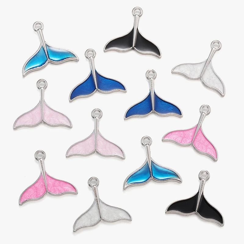 Rhodium / KC Gold Color Metal Pendant Blue Enamel Fish Tail Charms for Woman Necklace Bracelet Jewelry Making Accessories W5