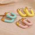 Dreamshow Enamel Earrings 18k Gold Plated Hoop Earring Stainless Steel Stud Earrings Couple Jewelry