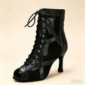 Black Mesh Latin Dance Shoes Ballroom Jazz Modern square Dancing Boots for Women