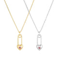 OAHLAN Women's S925 Sterling Silver Heart Shaped Paper Clip Pendant Necklace Pink Zircon Rhodium Plated Trendy Anniversary Gift