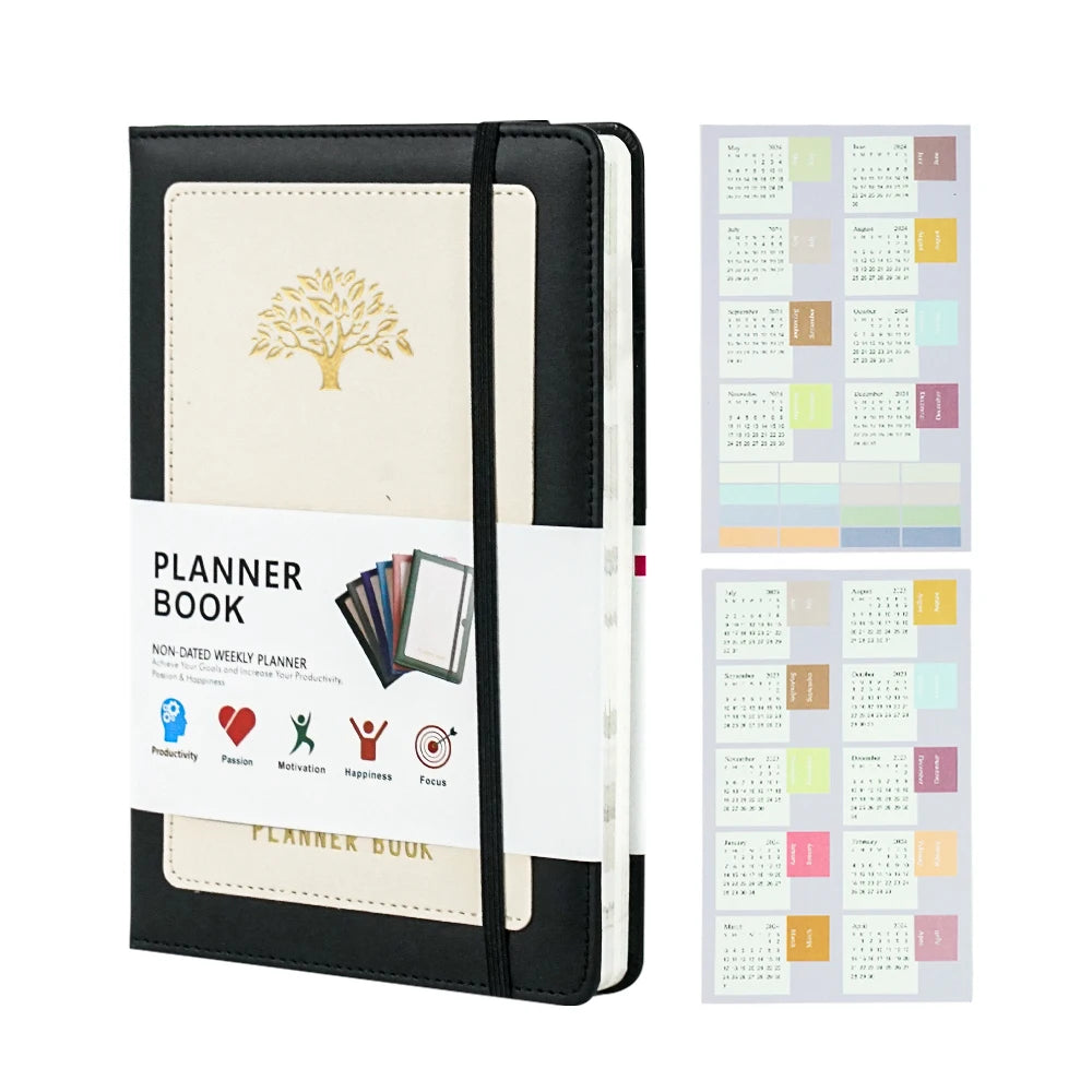 Hard Cover PU Leather Embroider Basic Journal Planner Notebook With Pen Holder and Logo