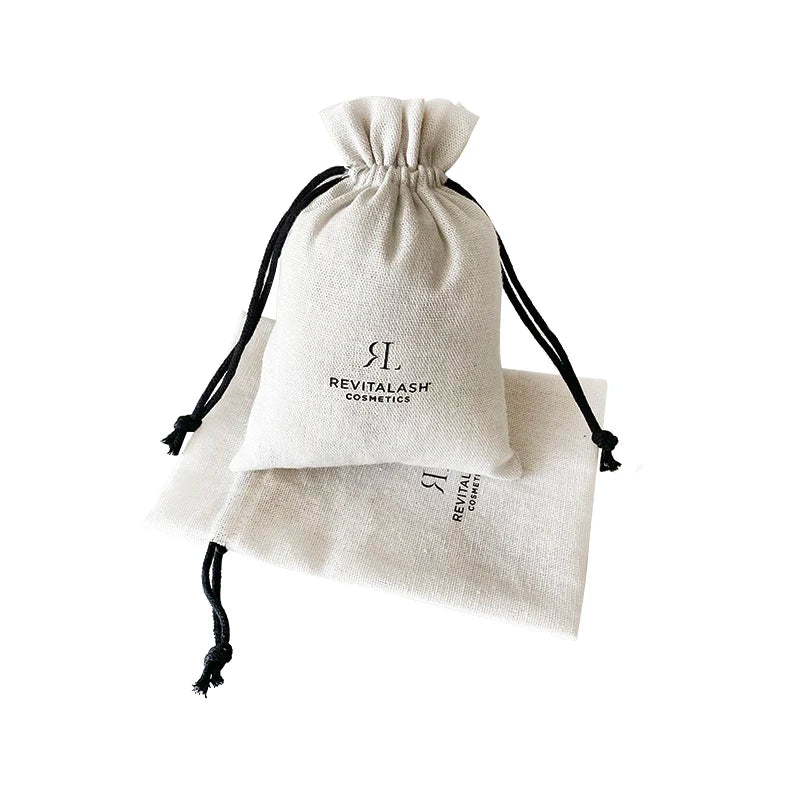 Custom Brand Logo Printed 5x7inch Cotton Makeup Packaging Pouches Drawstring Linen Cosmetic Bags