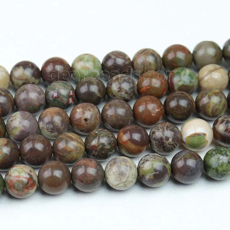 Natural Round Flower Jasper Green Rainforest Gemstone Loose Stone Beads for DIY Bracelets Making 6mm 8mm 10mm