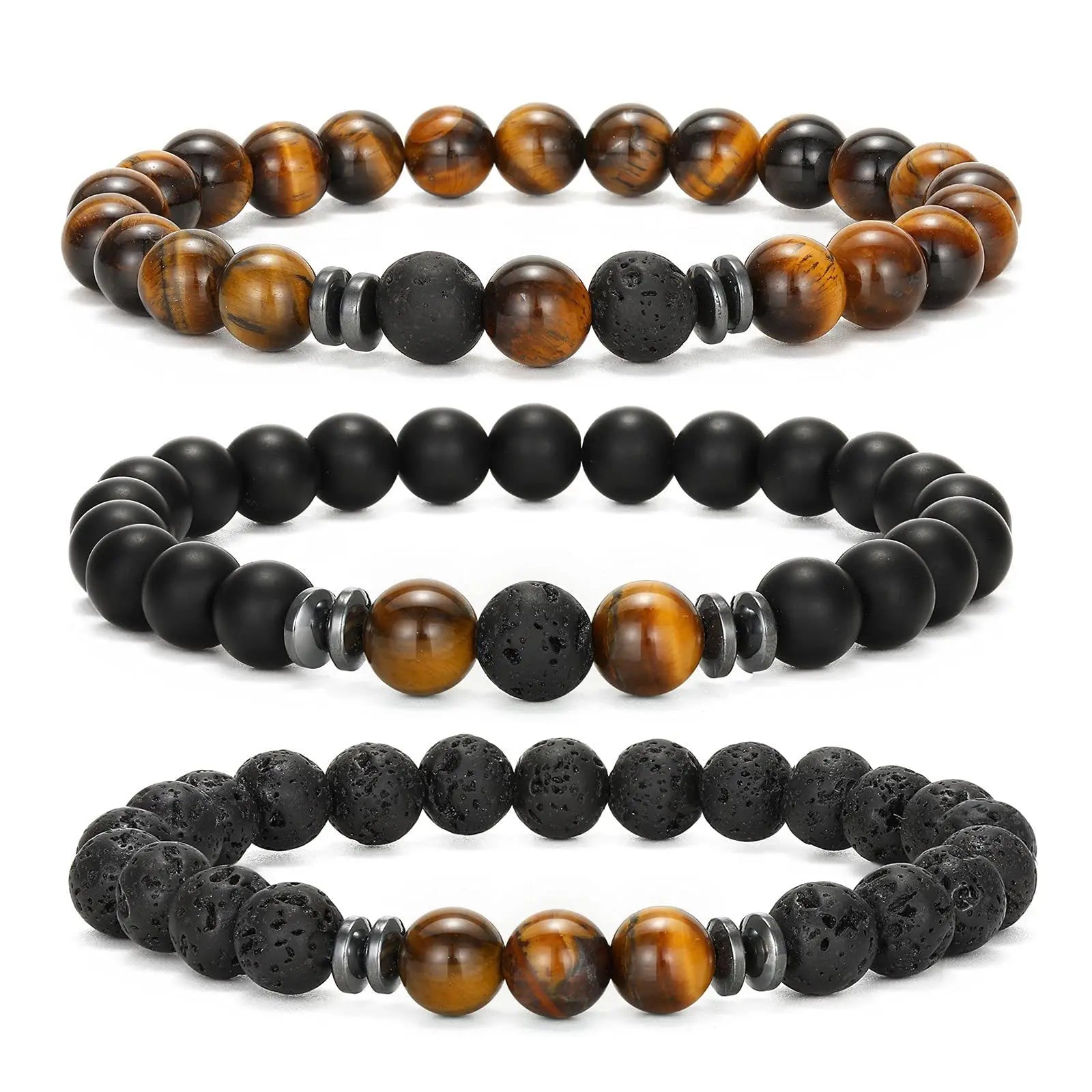 Mens Beaded Bracelets Matte Lava Rock Volcanic Stone Beads for Women Stretch Bracelet Fashion Jewelry