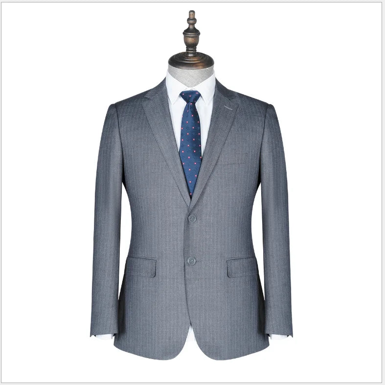 Business Suits Casual Men's Slim Grey Stripe Wool Work Clothes Custom