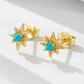 Fashion Accessories S925 Sterling Silver 14K 18K Gold Plated Zircon Turquoise Gemstone Starburst Stud Earrings Jewelry