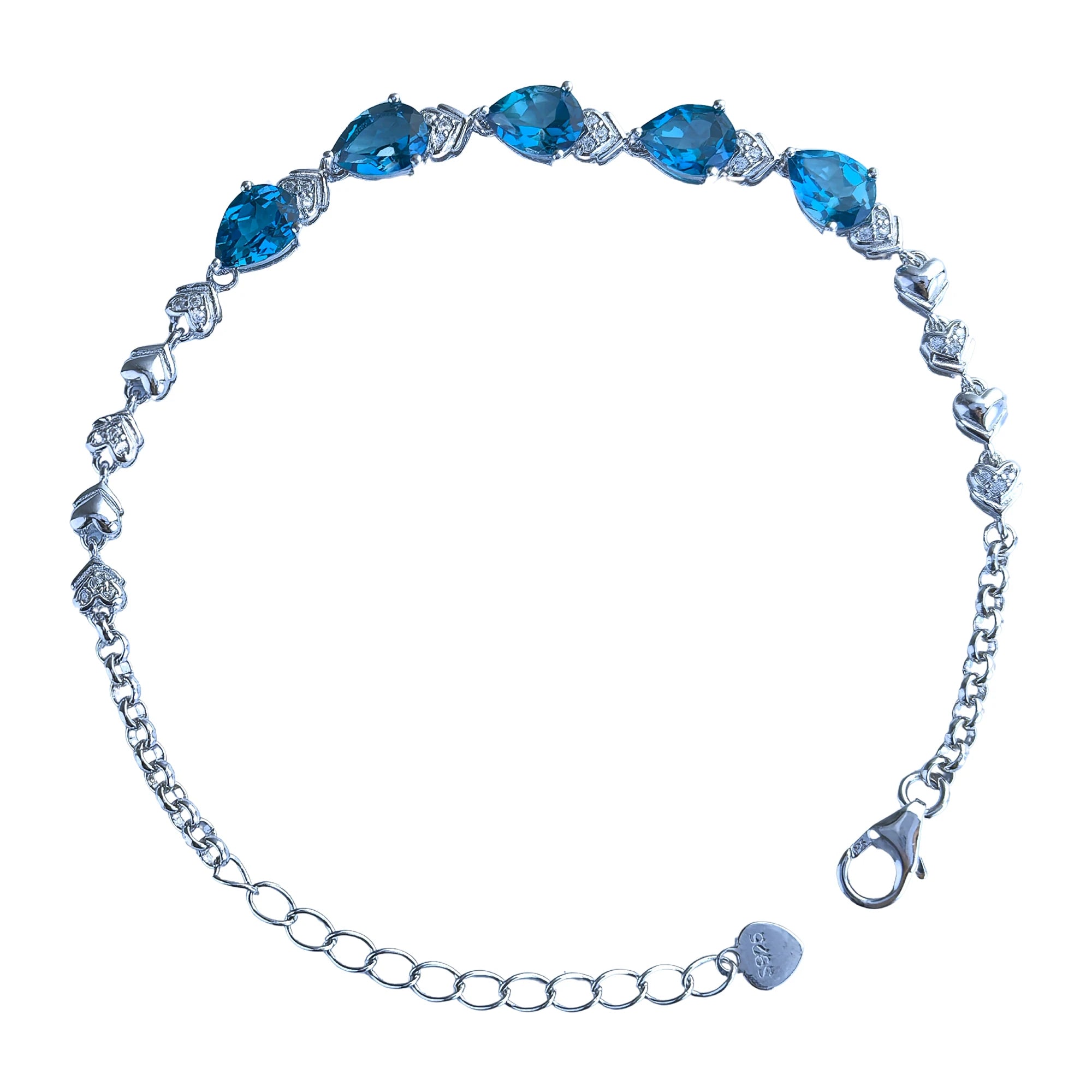 Factory Wholesale Rhodium Plated 925 Sterling Silver Pear Cut Natural London Blue Topaz Bracelet for Women Gift Party Wear