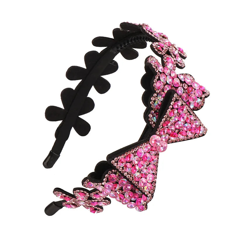 HX-074 Fashion Lady Bow Headband Female Rhinestone Red Headband Temperament Narrow Edge Czech Drill Headband