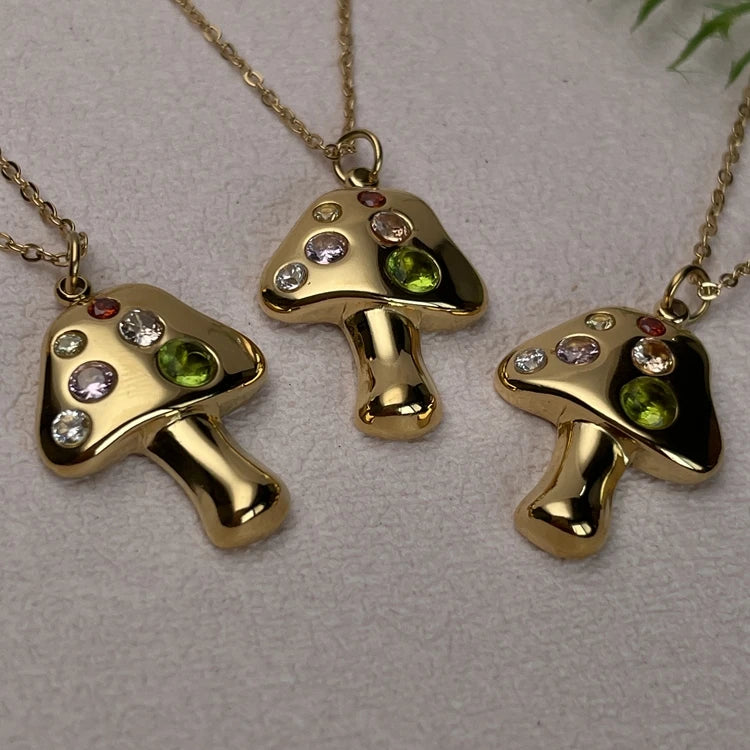 Ins Non Tarnish Waterproof Ins Stainless Steel Shape Gold Mushroom Necklace Necklace