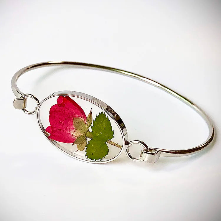 Handmade Resin Flower Jewelry Dried Flower Bangle Rose Floral Preserved Flower Resin Bracelet for Wedding Valentines Day