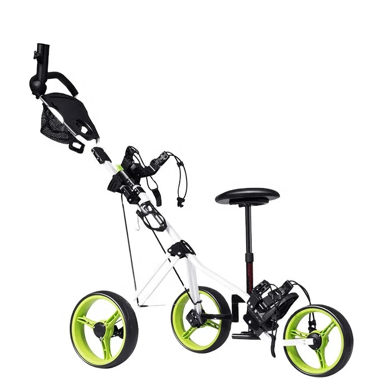 HOW TRUE Outdoor High Performance Black Foldable Lightweight Aluminum 3 Wheels Golf Push Cart With Seat