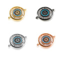 18k Gold Filled Micro Pave CZ Round Evil Eye Charm Connector Link Bracelet Connector for Supply DIY Jewelry
