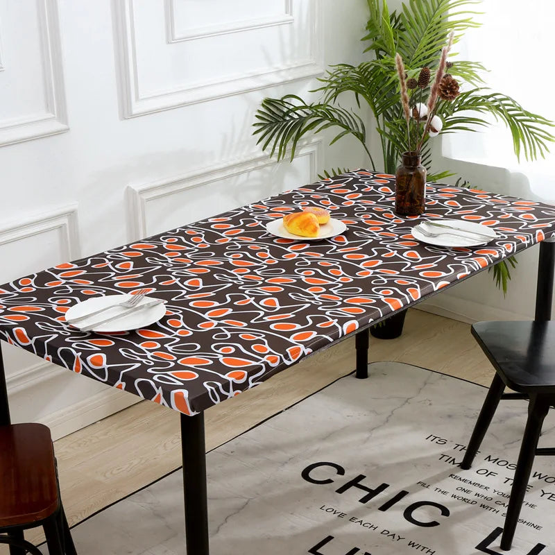DaiRui New 6 ft Printed Lattice Elastic Band Waterproof  Table Cover Set Picnic Table Bench Fitted Tablecloth Cover