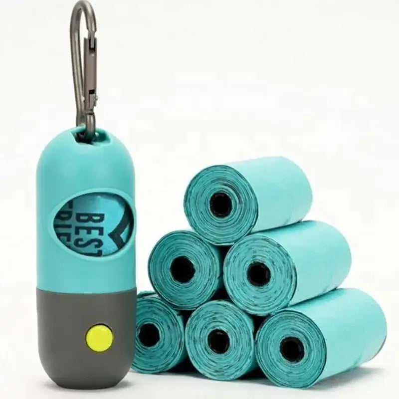LED Flashlight Dog Poop Bag Holder Button Battery Poop Bag Dispenser Sustainable Silicone Pet Waste Bag for Pets