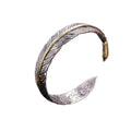 Vintage 999 Silver Plated Copper Feather Cuff Bangle Men's Opening Bracelet Chinese Style Charm Bracelet for Couples