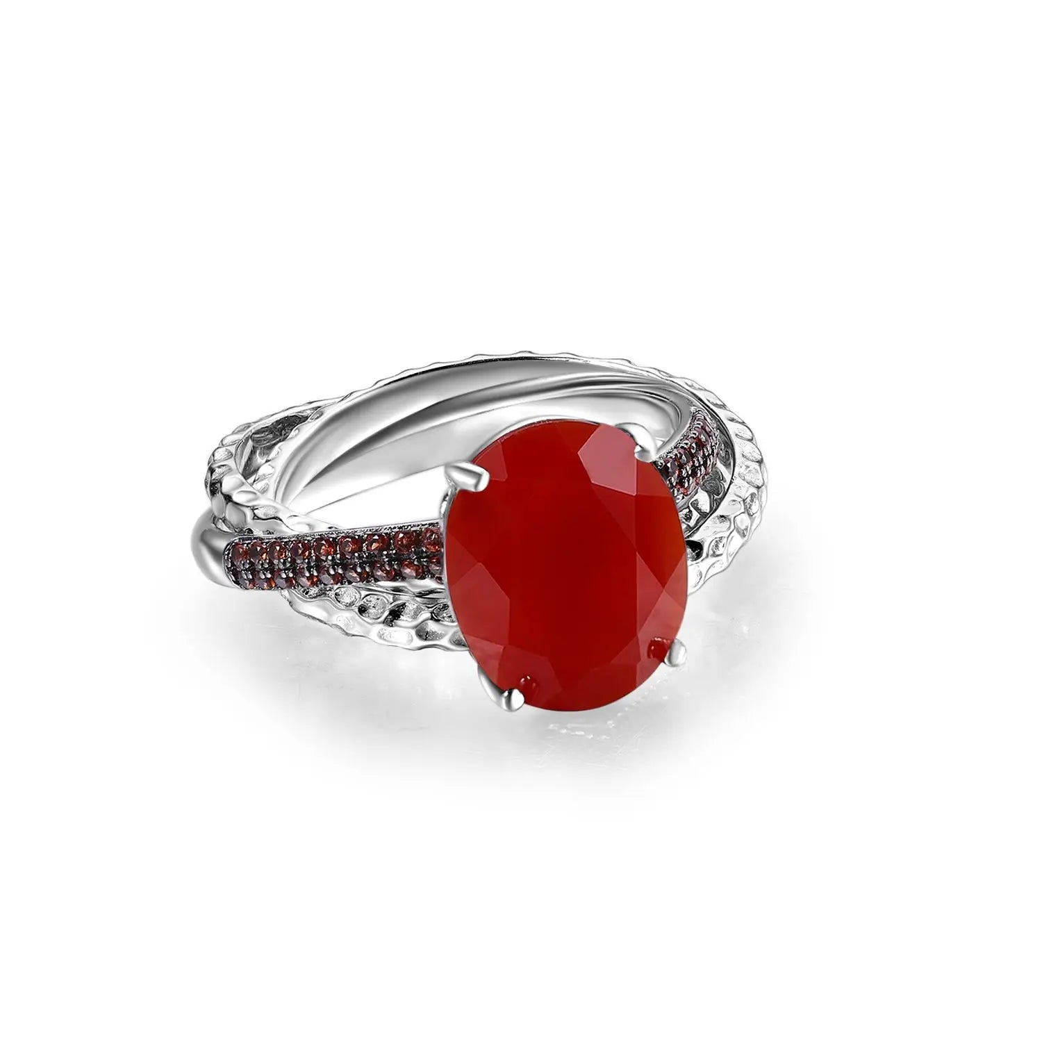 C8310 Abiding Customization Fine Jewelry the New Listing Natural Red Agate Women Halo Silver Sterling 925 Ring