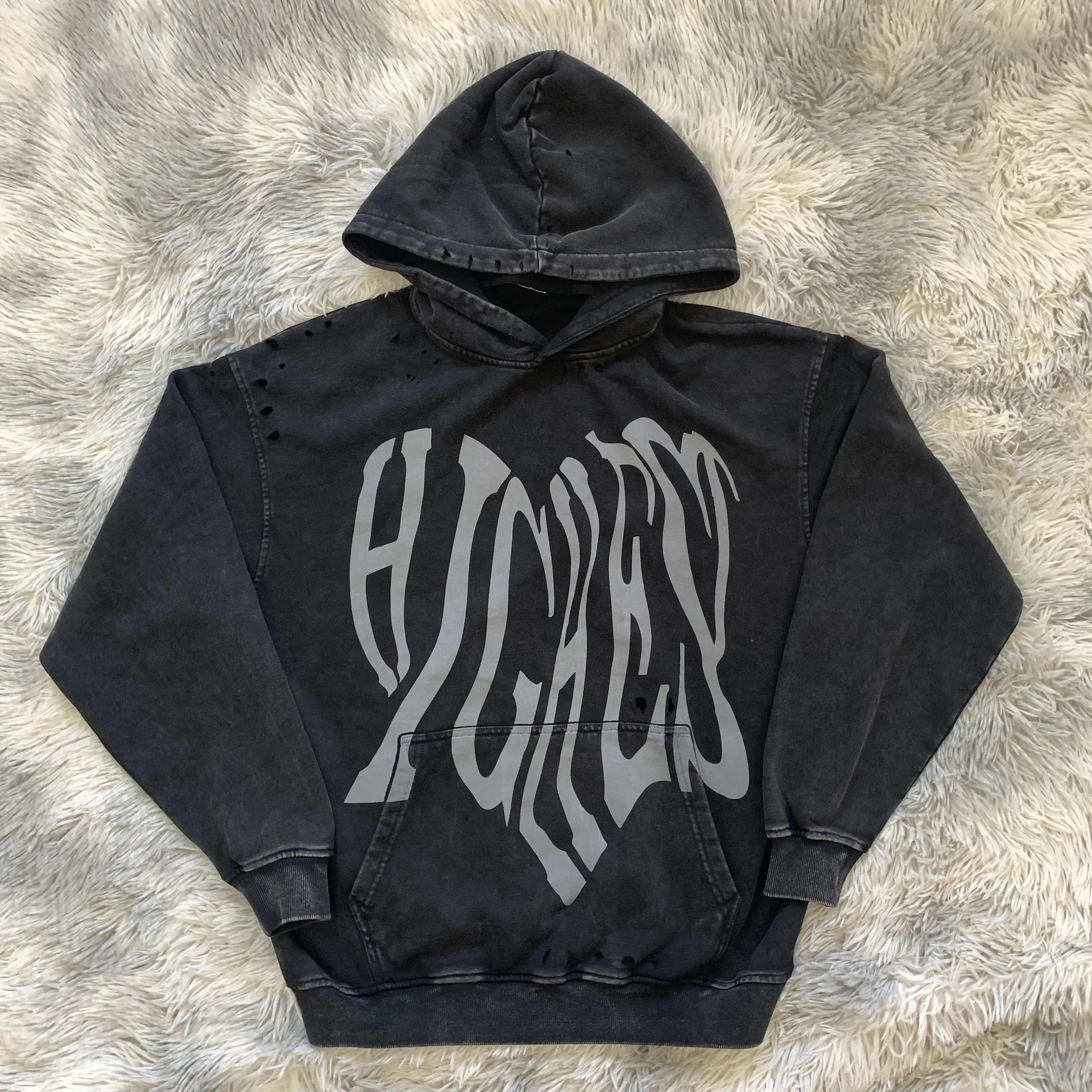 DENIMGUYS Men's Hoodie&Sweatshirt Casual Vintage Wash Hoodies Custom Logo Printed Men Oversize Retro Y2k Distressed Hoodie