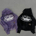 Free Tax Custom Streetwear Rhinestone Hoody Oversized French Terry Heavyweight Vintage Acid Wash Distressed Zip up 500gsm Hoodie