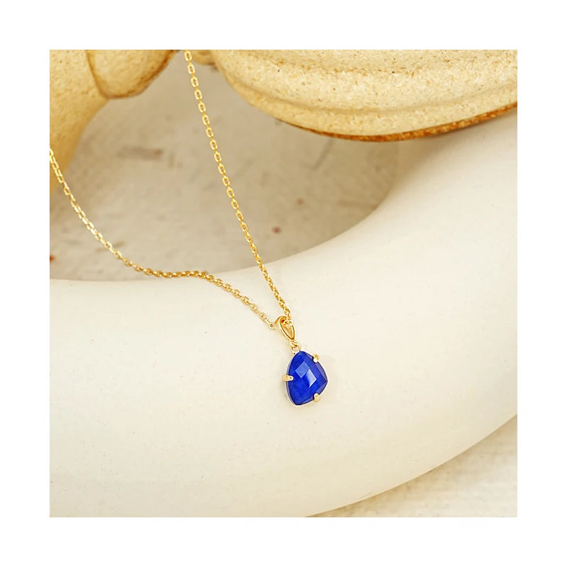 Women's 925 Sterling Silver Trendy Free Video and Picture Collarbone Chain Natural Lapis White Crystal Irregular Necklace