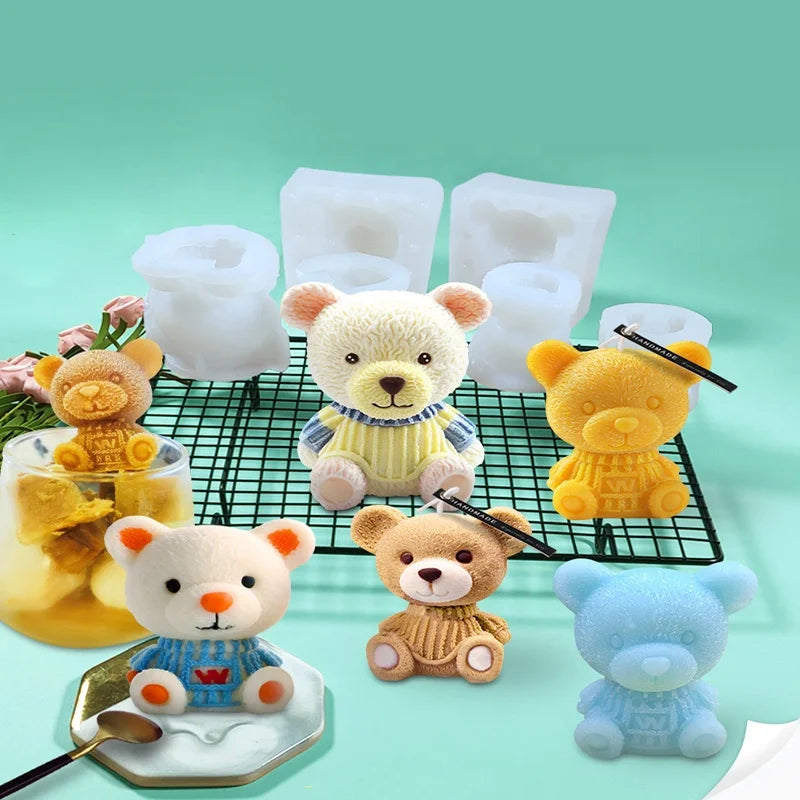DM325 Cute 3D Bear Ice Cube Lattice Animal Chocolate Silicone Mold Epoxy Resin Cement Concrete Soap Soy Wax Candle Moldes