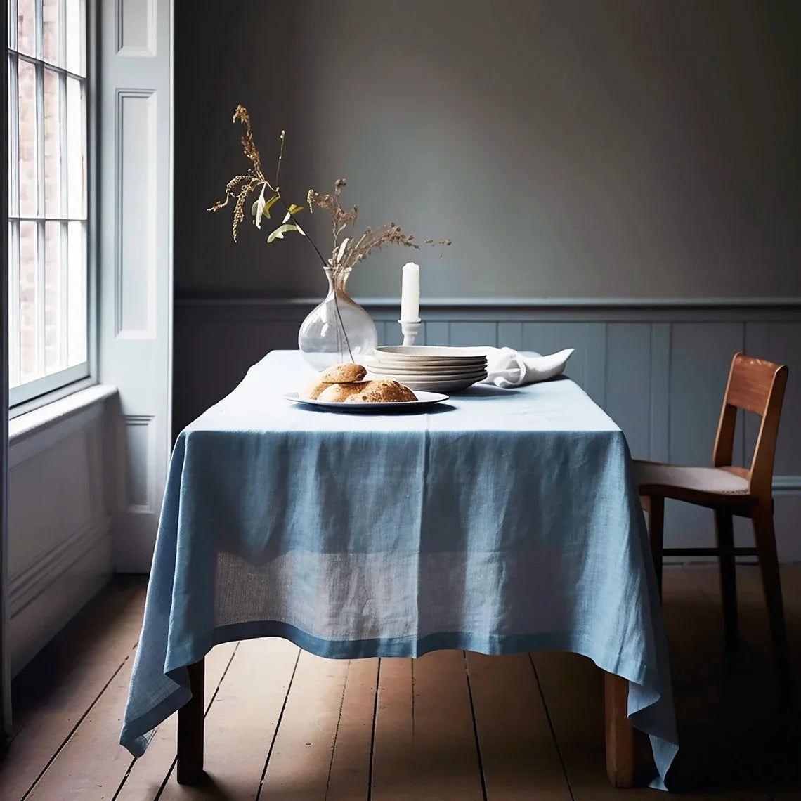 Stonewashed Linen Restaurant Tablecloth High Quality 100% French Natural Pure Flax Linen Table Cloth