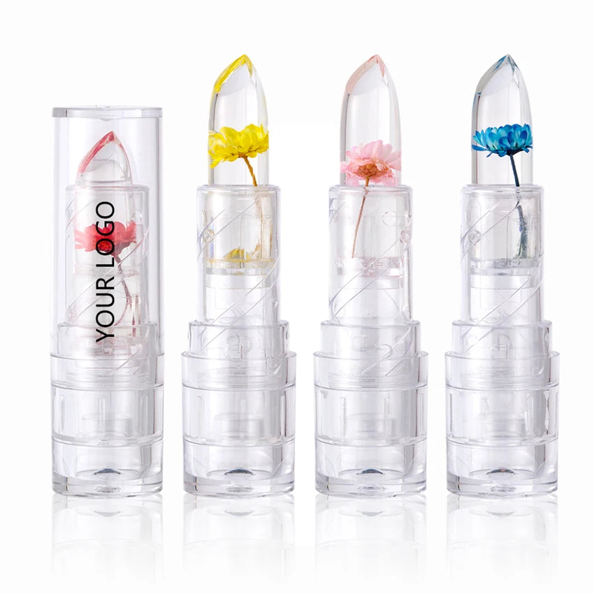 Lasting Moisturizing Transparent Magic Flash Organic Flowers Gel Lip Gloss Vegan Jelly Lipstick Set Waterproof Cosmetic Makeup
