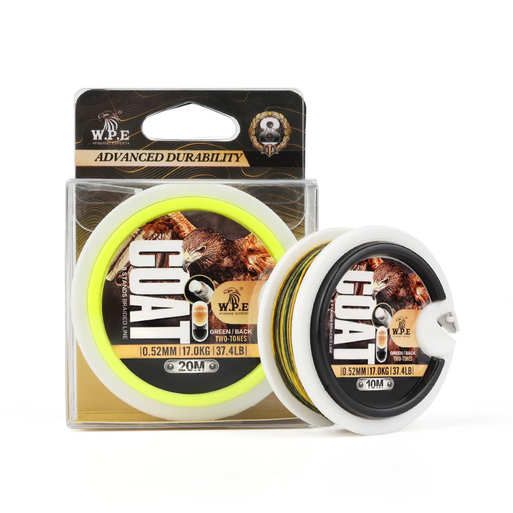 W.P.E 10m/20m Coated 8 Strands Braided Fishing Lines 0.52mm 17kg 37.4lb Skin Line Carp Fishing Tackle Pesca