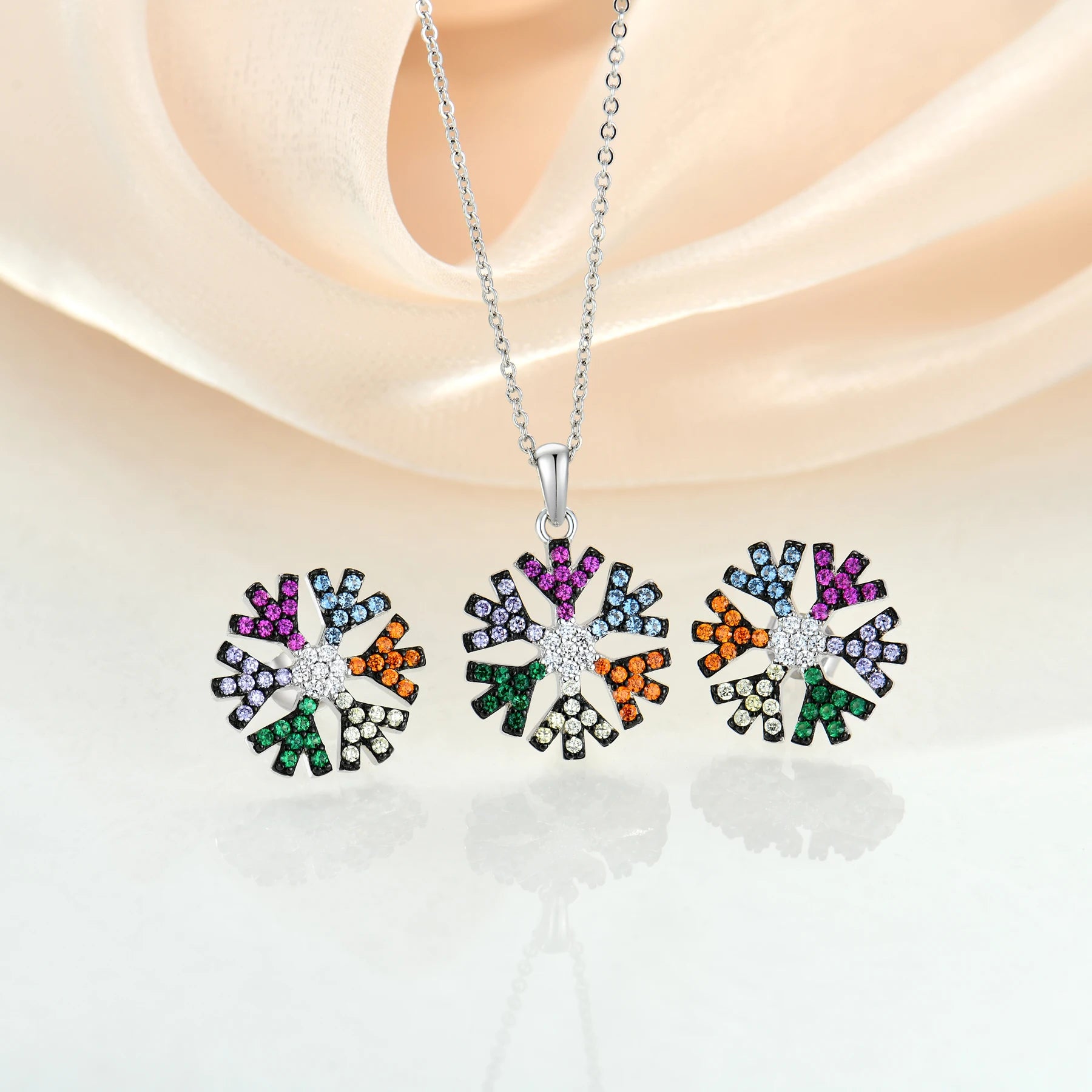 Ladies Jewelry Gift Fashion Snowflake Zircon Necklace Earring Jewelry Set for Women