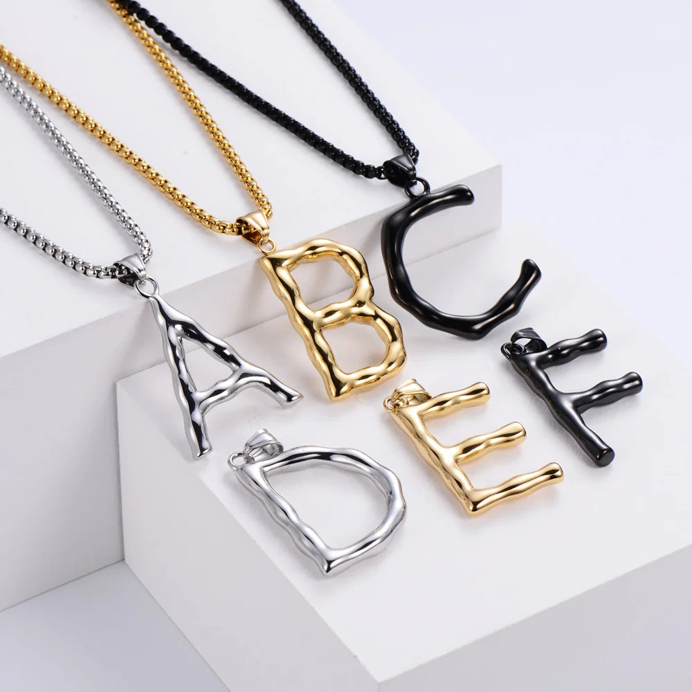 Men Women Hip Hop Stainless Steel 18k Gold Big a to Z Initial Letter Pendant Necklace