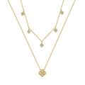 Wholesale S925 Gold Plated Four Leaf Clover Pearl Necklace Double Layer Adjustable Chain for Women Teen Girls Valentine Gift