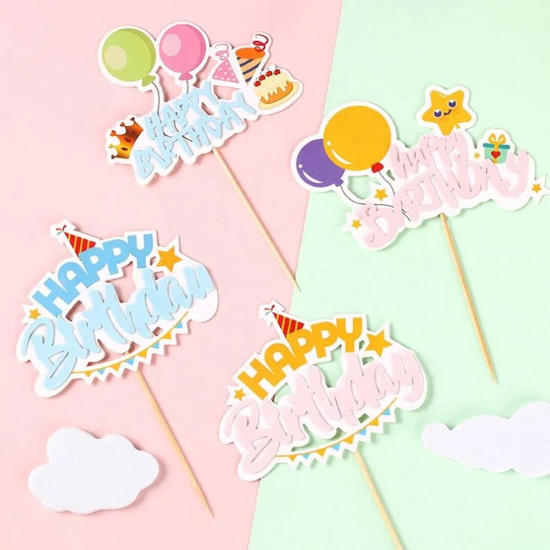 Happy Birthday Ballon Cake Decoration Colorful Blue Pink Birthday Cake Toppers
