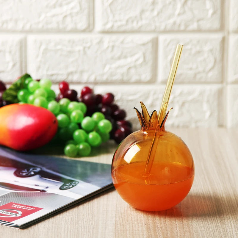 Factory Direct Supply Glass Straw Beverage Cup Juice Cup Pomegranate Fruit Juice Cup Transparent Glass