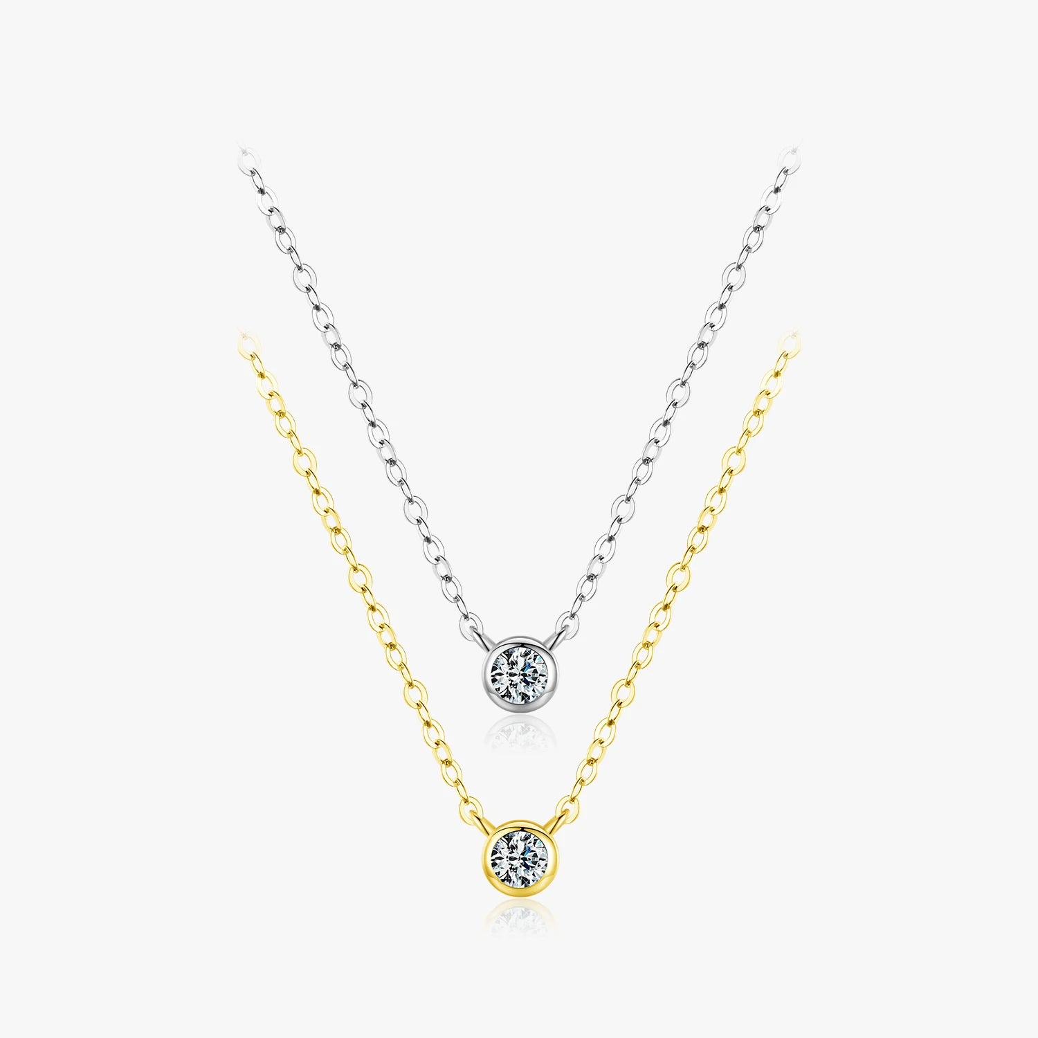 925 Sterling Silver Simple 4mm Zircon Gold Color Link Chain Pendant Necklace Fine Jewelry Fashion Choker Necklace for Women
