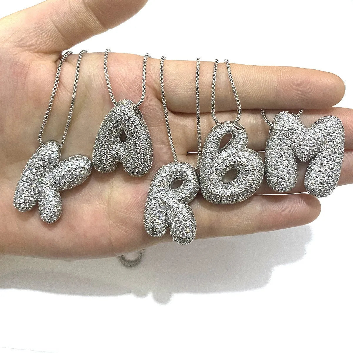 Women Copper English 26 Initial Alphabet Puffy Bubble Balloon Letter Charm Pendant Chain Initial Necklace Jewelry Unisex Men