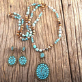 Fashion Boho Jewelry Set Natural Stone & Glass Knotted Pave Crystal Pendant Necklace Earring Set for Women Gift