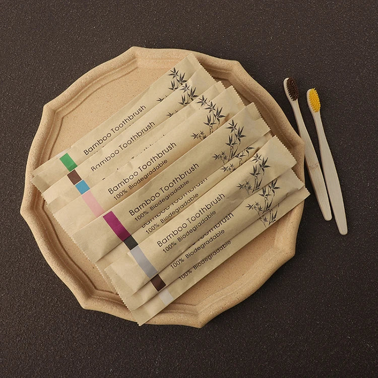 Wholesale Eco Friendly Bamboo Toothbrush Natural Biodegradable Tooth Brush Soft Bristles Kraft Paper Pack OEM Logo