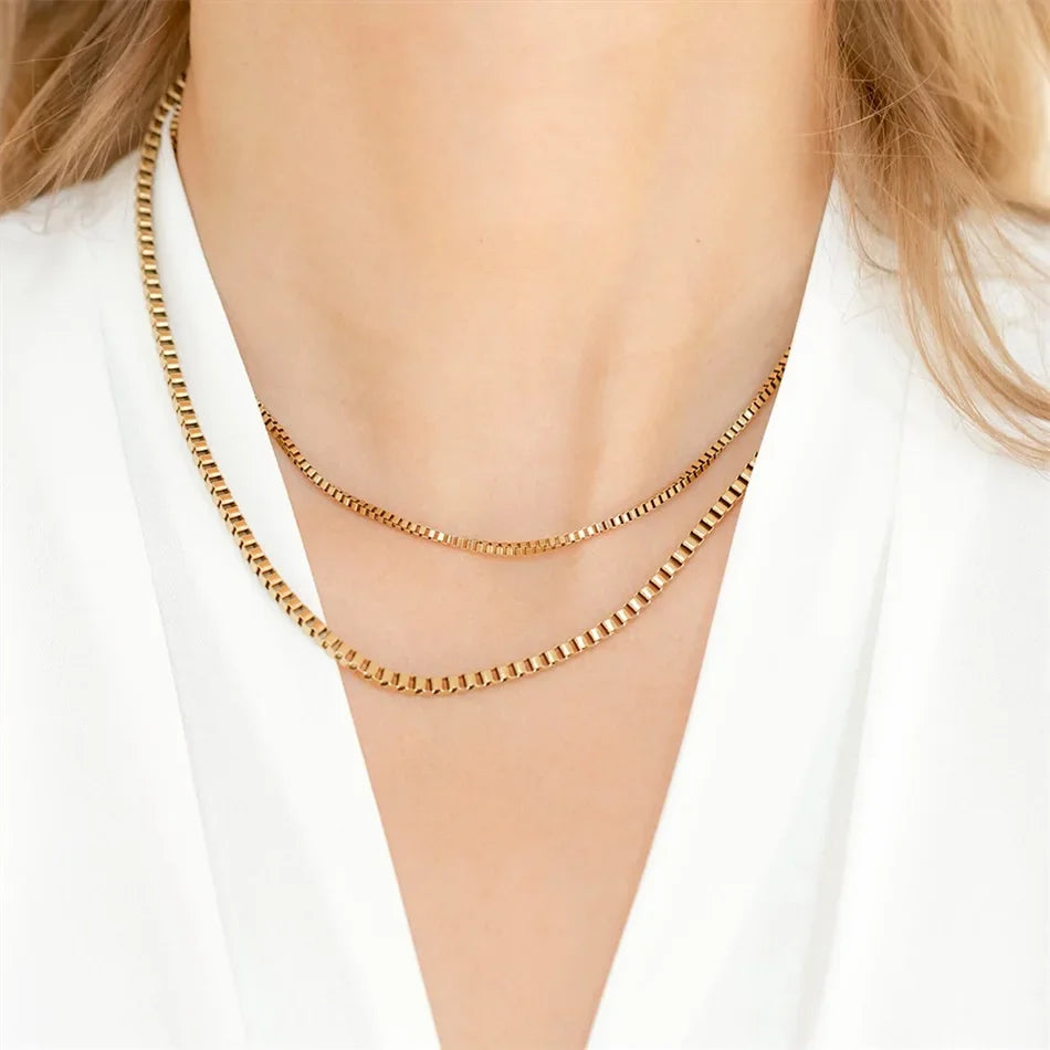 EManco Stainless Steel Box Chain Choker Necklace Gold Color Necklaces for Women Trendy Jewelry Wholesale MegaBDM