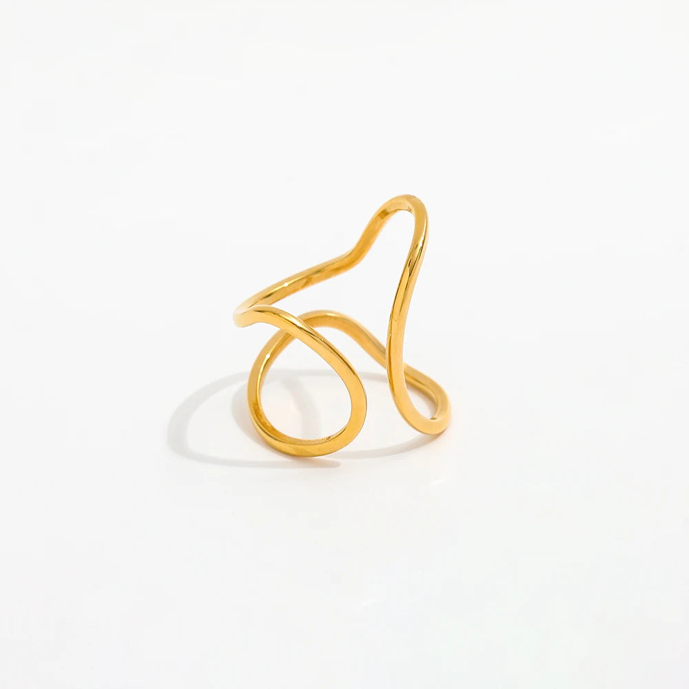 Joolim Jewelry Wholesale 18K Gold Plated Irregular Lines Statement Band Stainless Steel Open Rings for Women Rings